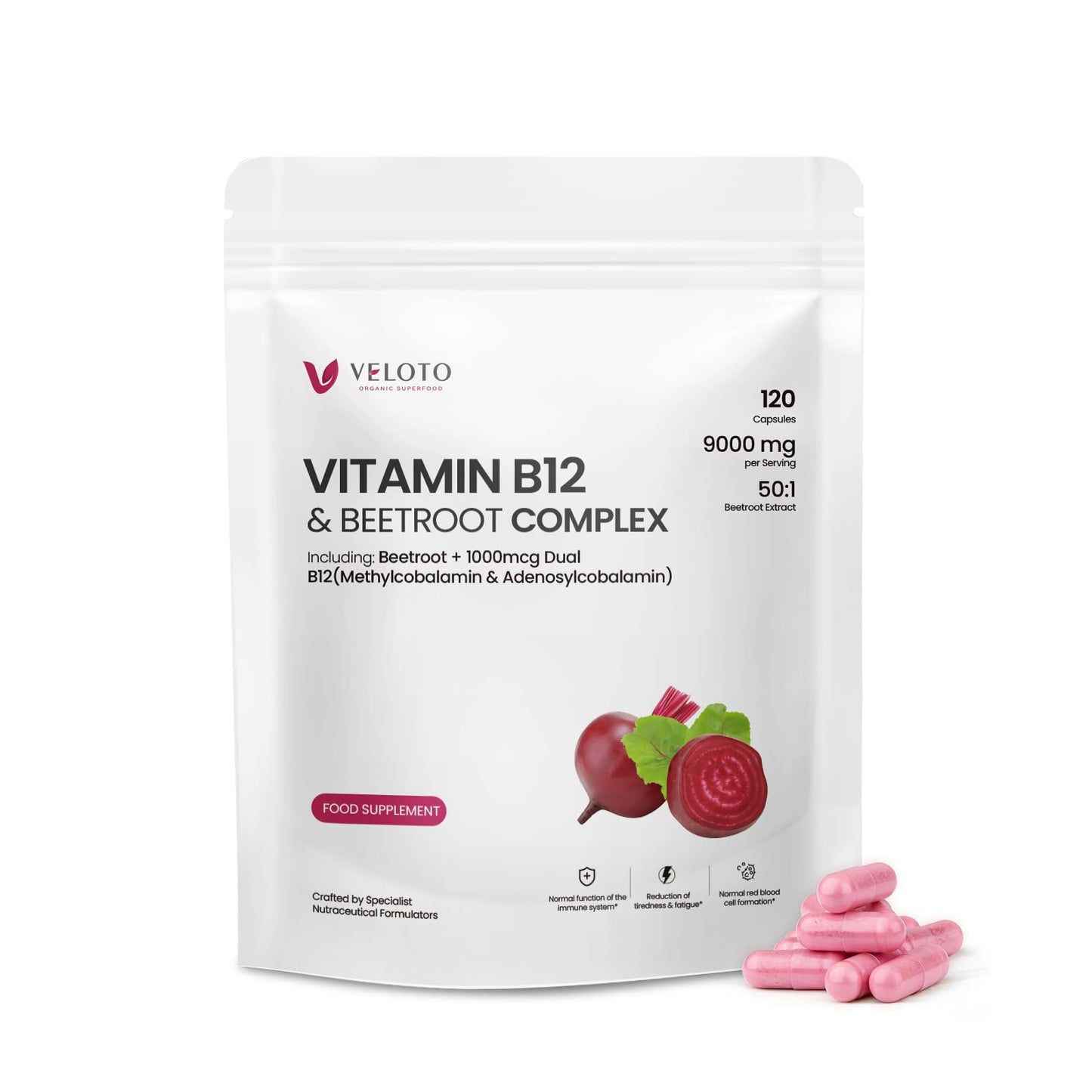 VELOTO Vitamin B12 1000 mcg Capsules 120 Count