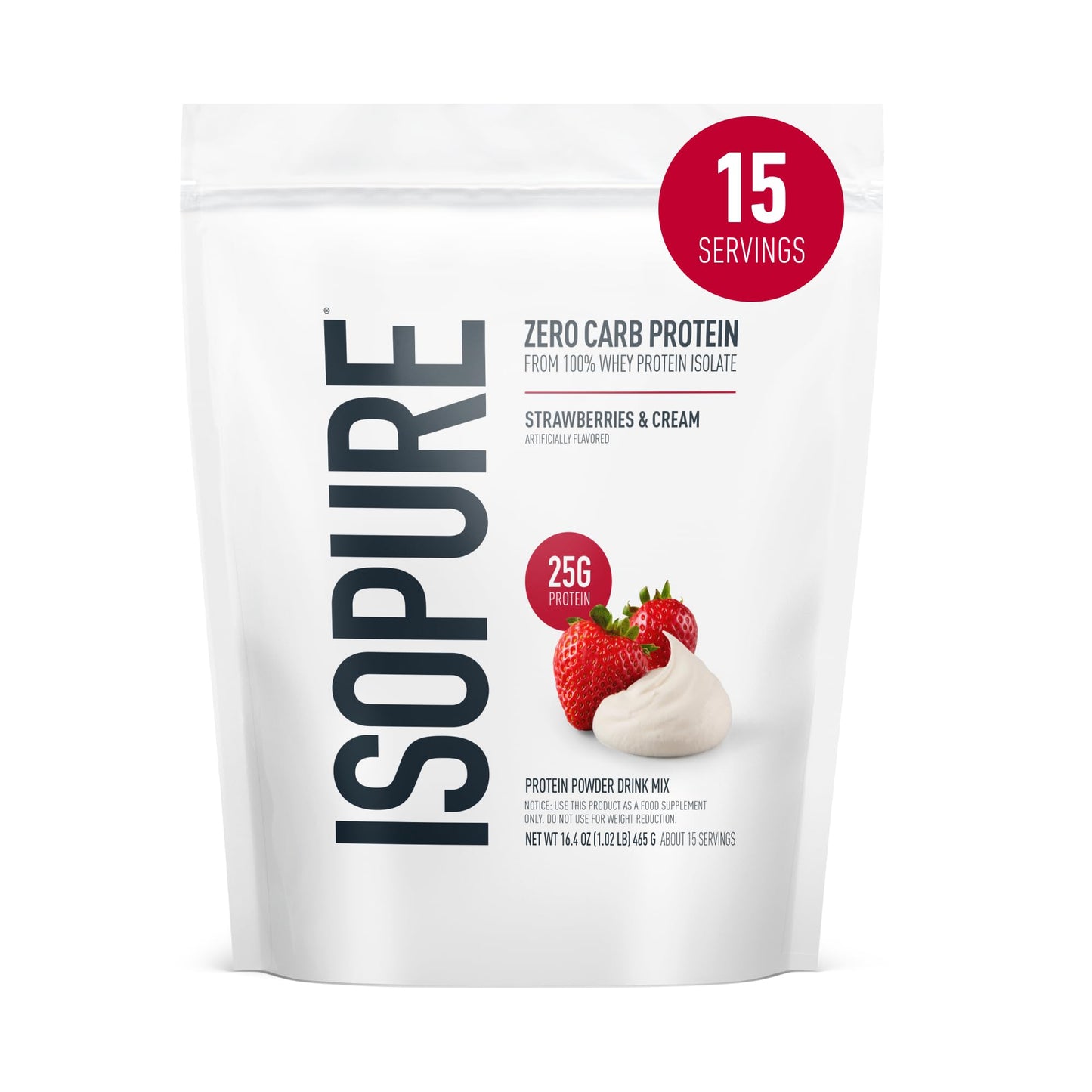 Isopure Zero Carb 100% Pure Whey Isolate Protein Powder, Strawberries & Cream, 16 Servings