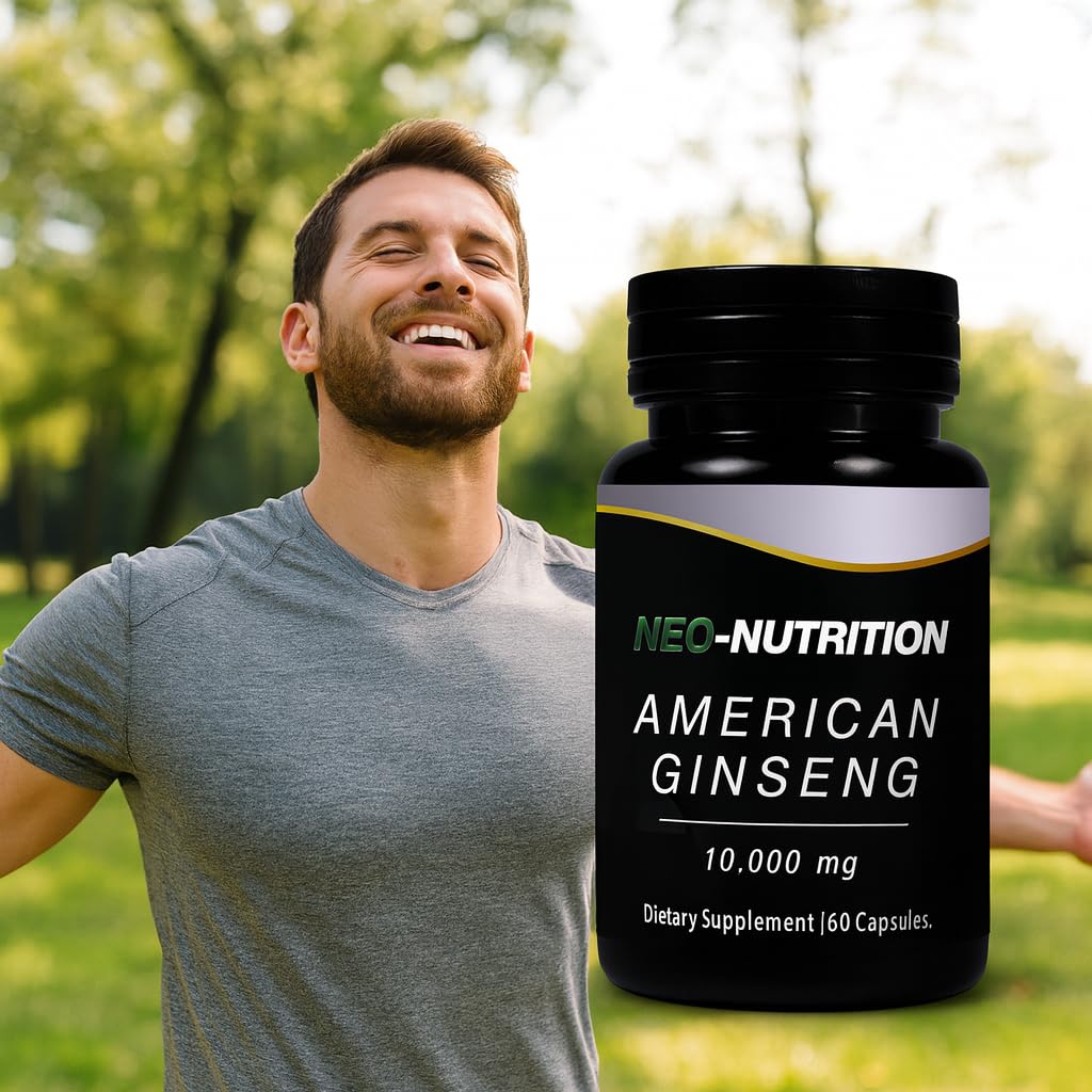 NEO-NUTRITION American Ginseng 10,000mg Ginseng Root Extract Capsules, 60 Capsules