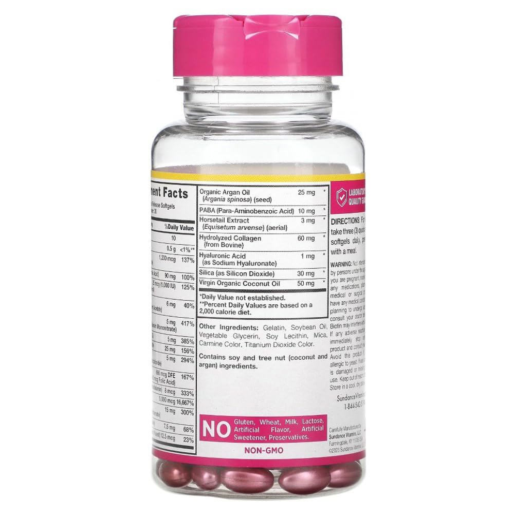 Sundance Hair, Skin & Nails with Biotin 5000 mcg per Serving Softgel, 90 Softgels