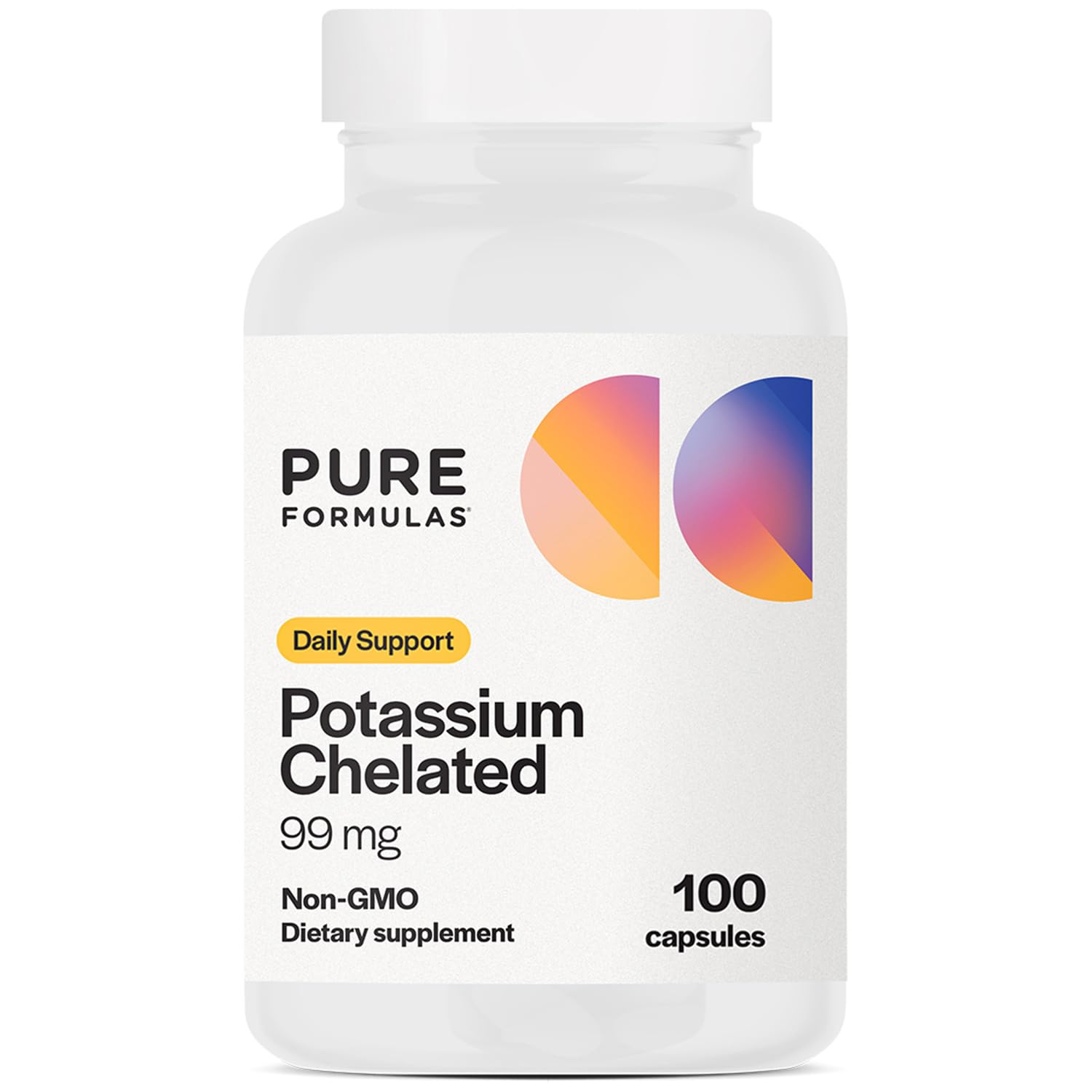 PureFormulas Potassium Supplement Chelated 99 mg Highly Absorbable Pure Potassium Formula for Energy, Nerve, Muscle, Kidney, Heart, and Skeletal Support, Non-GMO, 100 Vegetarian Capsules