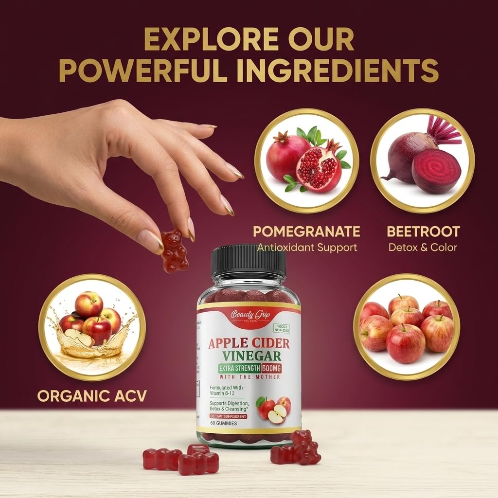Beauty Grip Apple Cider Vinegar Gummies with The Mother 60 Gummies