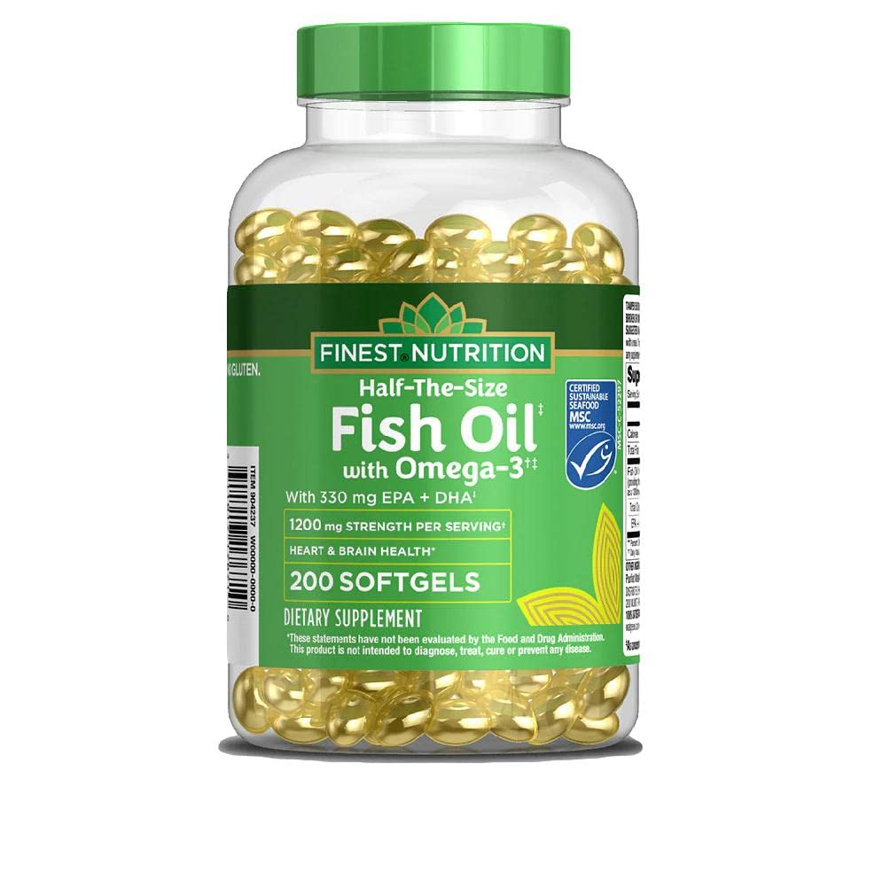 Finest Nutrition Half-the-Size Fish Oil 1200 mg Softgel, 200