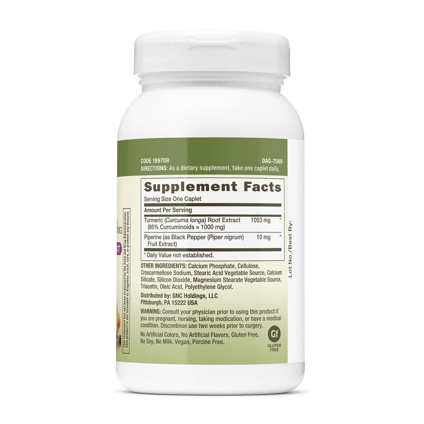 GNC Herbal Plus Turmeric Curcumin 1000mg + Piperine Caplets, 120 Count
