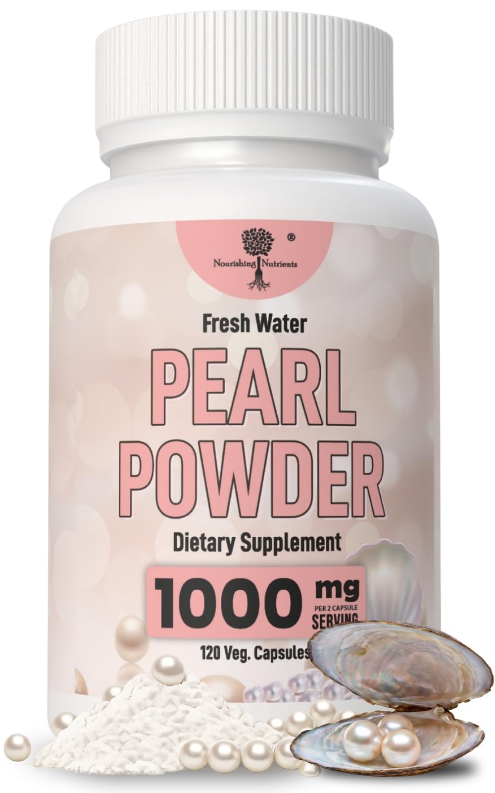 Nourishing Nutrients Freshwater Pearl Powder Supplement for Skin, Hair, Nails & Eyes 120 Capsules