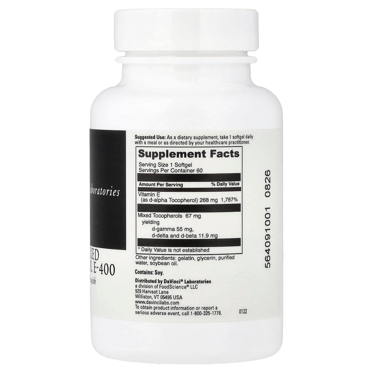 DAVINCI Natural Mixed Tocopherol E 400 Softgel, 60-count