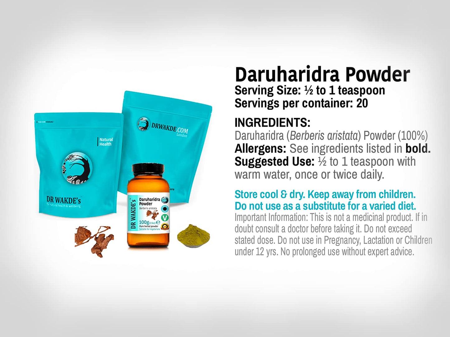DR WAKDE's Daruharidra Powder (Berberis aristata), 17.64 Ounces