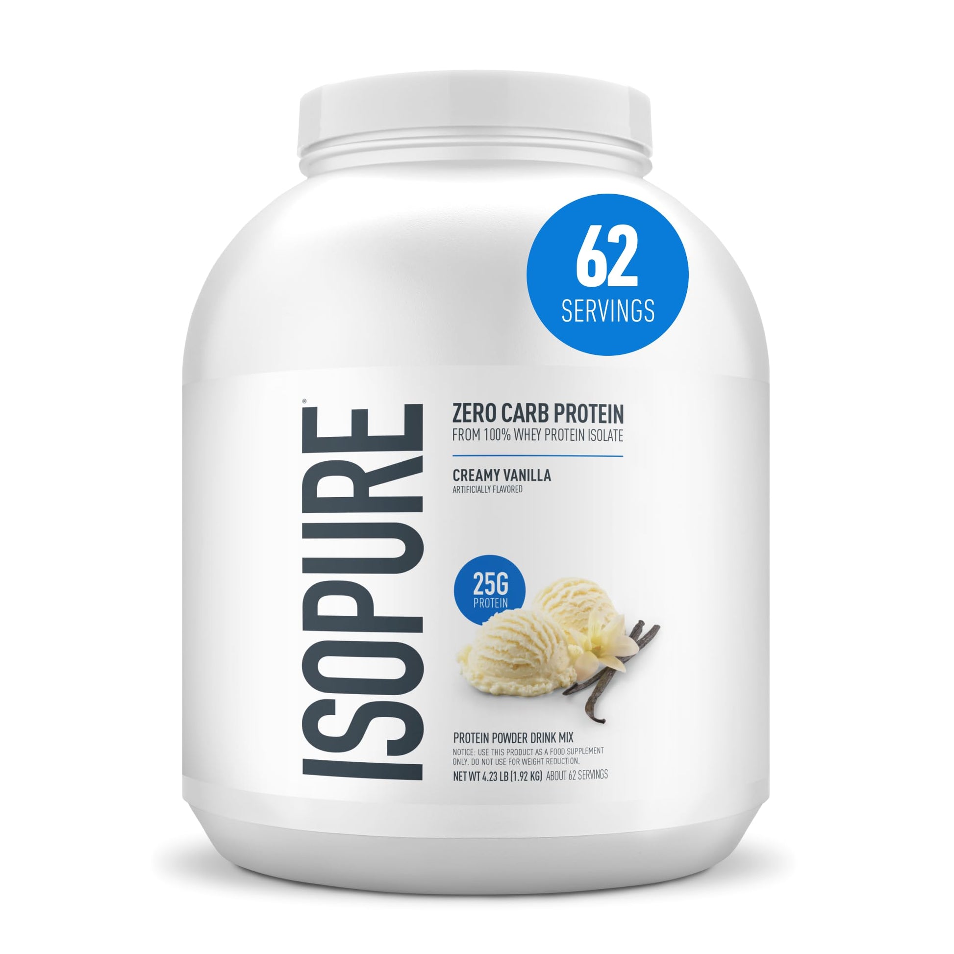 Isopure Zero Carb Whey Isolate Protein Powder Creamy Vanilla 4.5 Pound 72 Servings