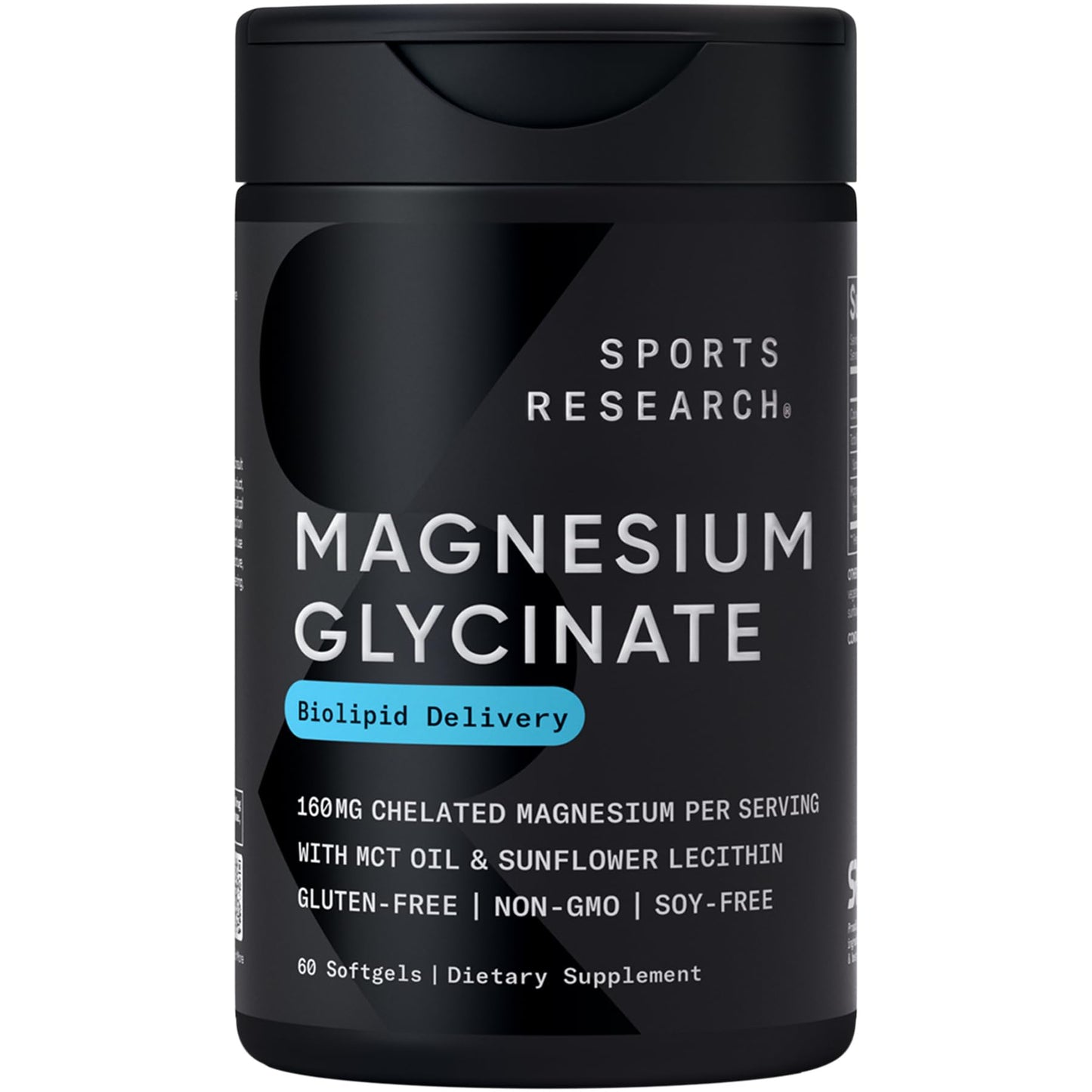 Sports Research Magnesium Glycinate 160mg w/Coconut MCT Oil Softgels, 60 Softgels