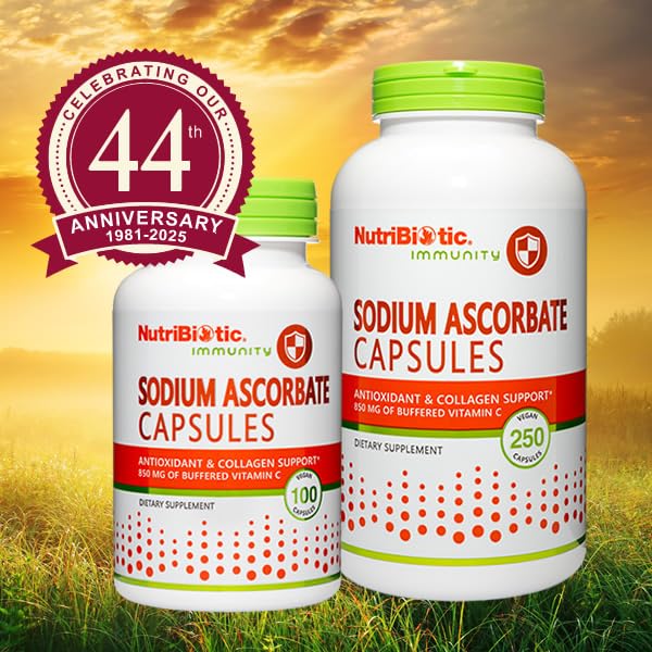 NutriBiotic Sodium Ascorbate Buffered Vitamin C Capsules, 100 Count