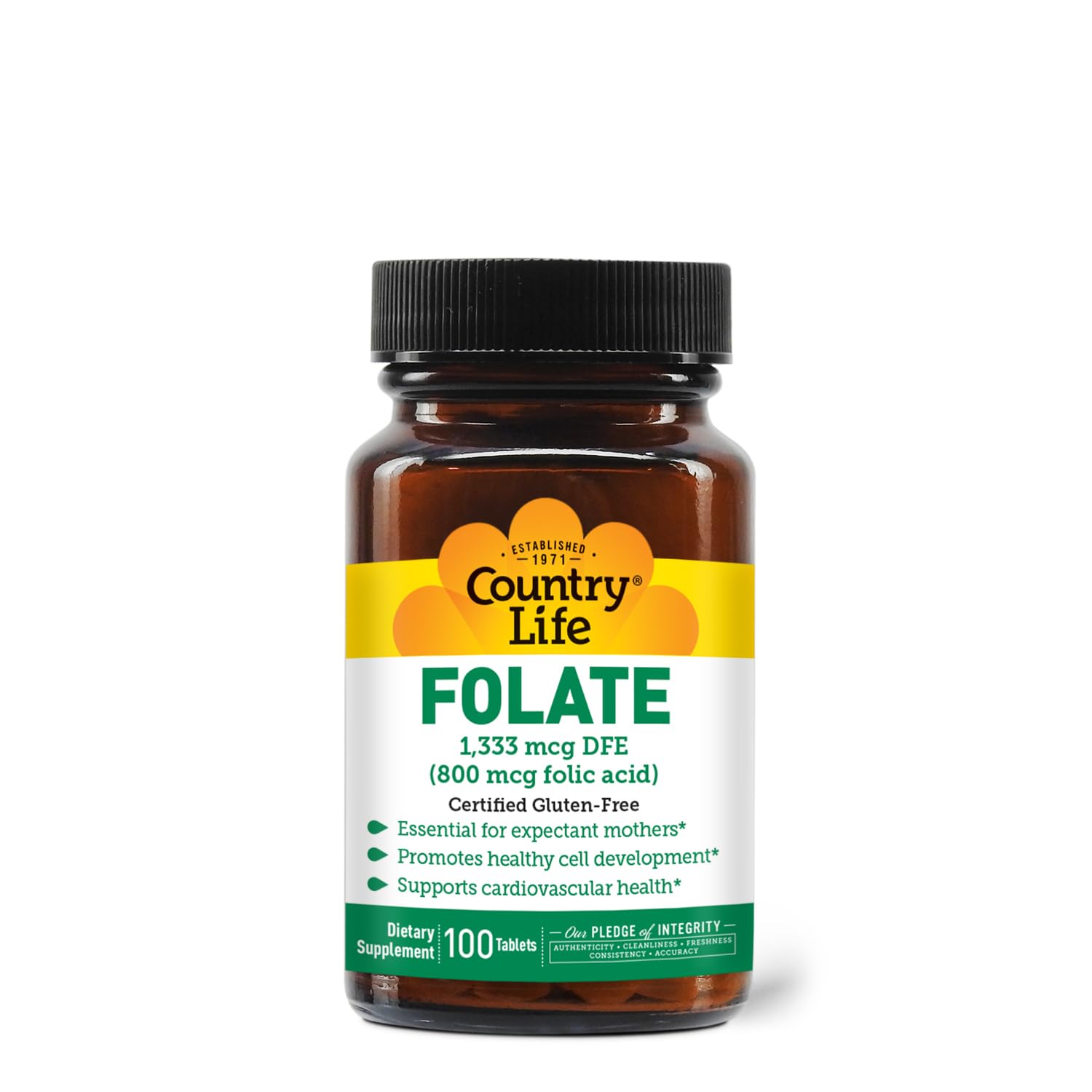 Country Life Folate 800 mcg (Folic Acid) Tablet 100 Tablets