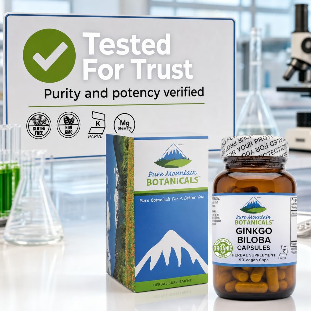 Pure Mountain Botanicals Ginkgo Biloba Capsules 400mg, 90 Count