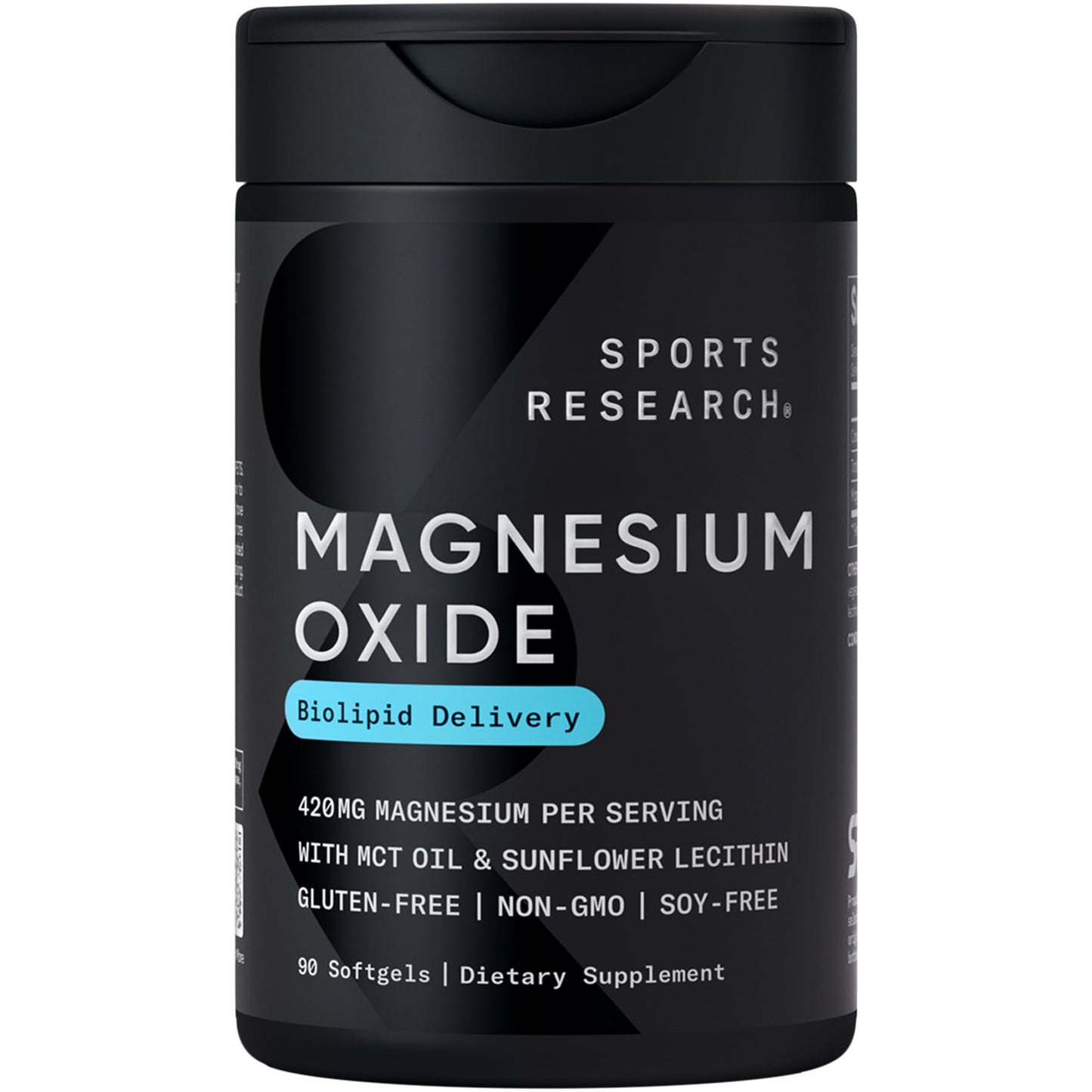Sports Research Magnesium Oxide 420mg with Coconut MCT Oil - Magnesium Supplement for Muscle, Nerve, and Bone Support, Gluten-Free, Non-GMO Softgels, 90 Count