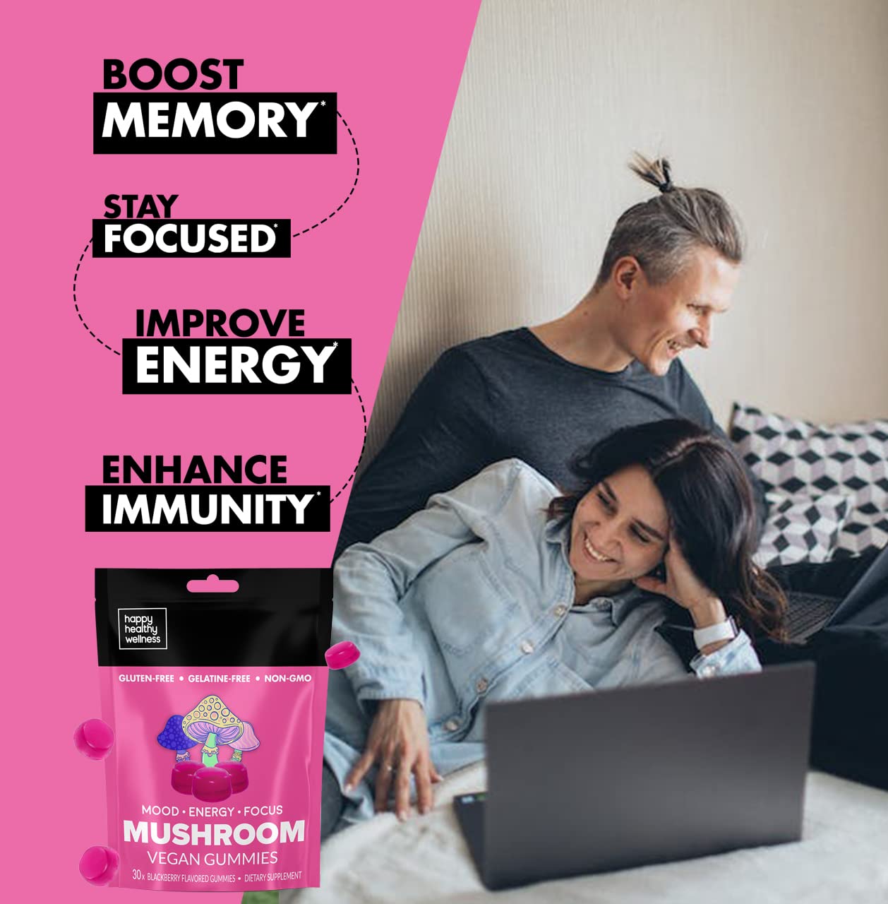 Happy Healthy Wellness Vegan Mushroom Gummies 30 Gummies