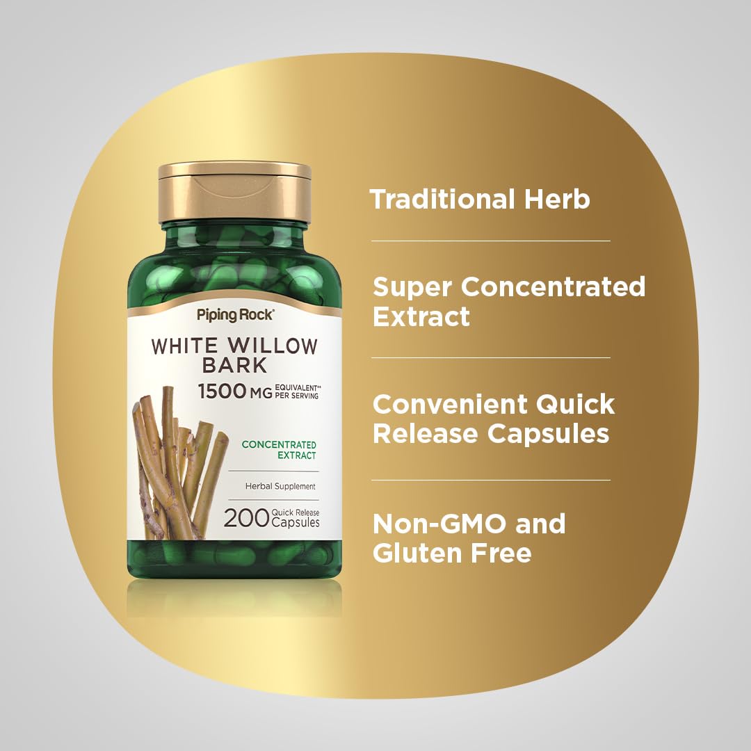 Piping Rock White Willow Bark Capsules, 200 Count