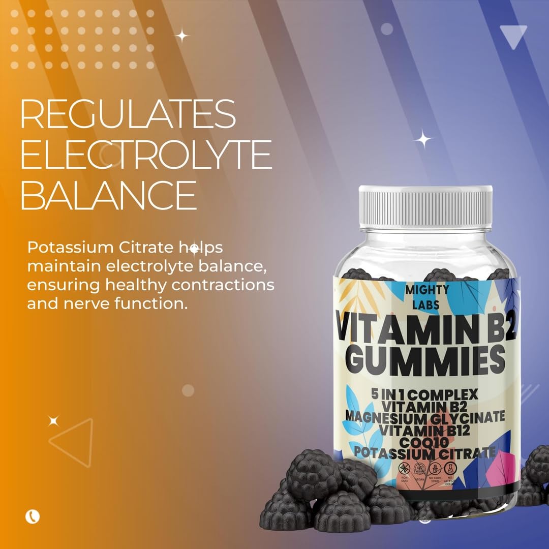 NutraPerfecto Sugar Free Vitamin B2 Gummies with CoQ10, Potassium Citrate, Magnesium Glycinate, B12, 60 Gummies