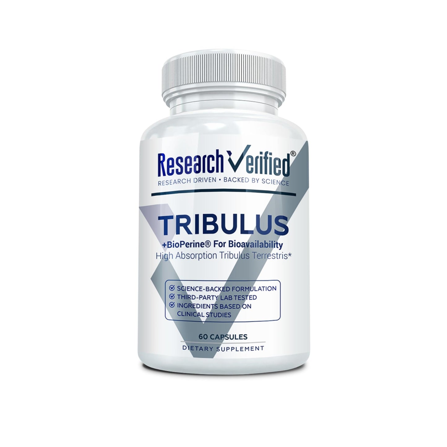 Research Verified Tribulus Terrestris 1500 mg - 95% Furostanol Saponins, 5% Bioperine, 60 Capsules