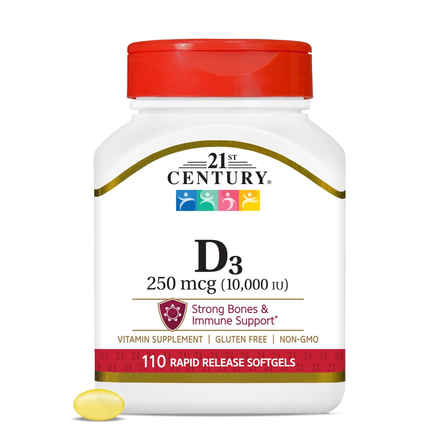 21st Century Vitamin D3 250 mcg (10,000 IU) Rapid Release Softgel, 110 Count