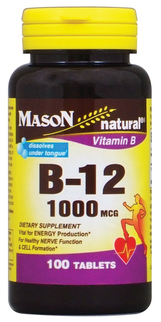 Mason Vitamins B-12 1000 mcg Sublingual Cyanocobalamin Tablets, 100 Tablets