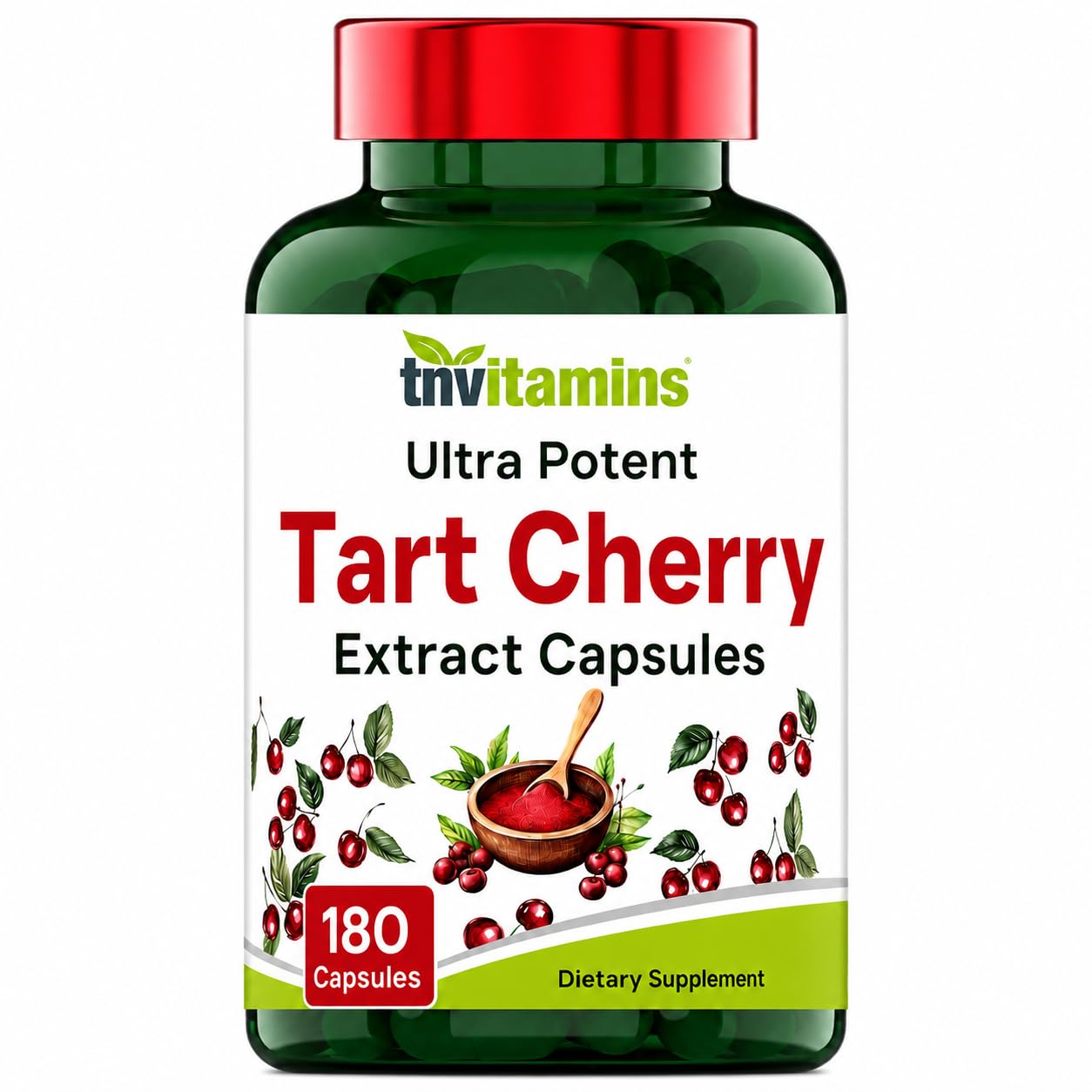 tnvitamins Tart Cherry 400 mg 30:1 Extract Capsules, 180 Count