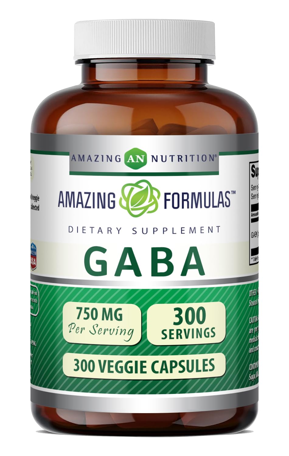 Amazing Nutrition GABA 750mg Veggie Capsules, 300 Count