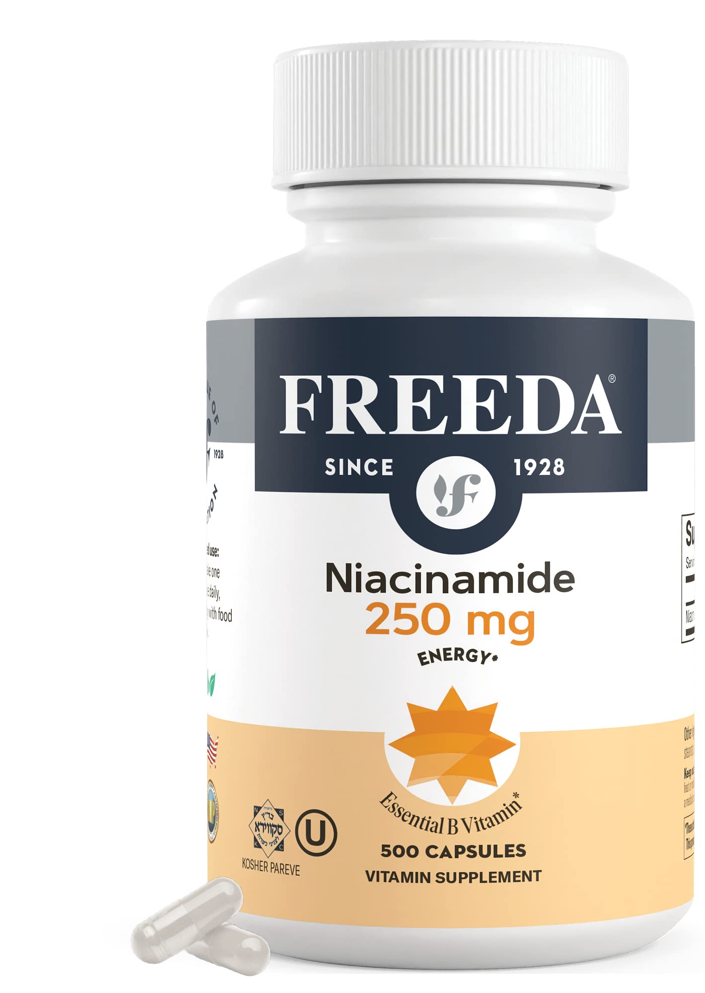 FREEDA Niacinamide Vitamin B3 250 mg, 500 Capsules