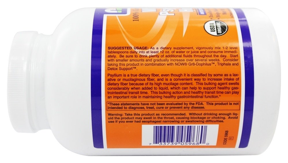 NOW Foods Certified Organic Whole Psyllium Husk Powder, 12 oz