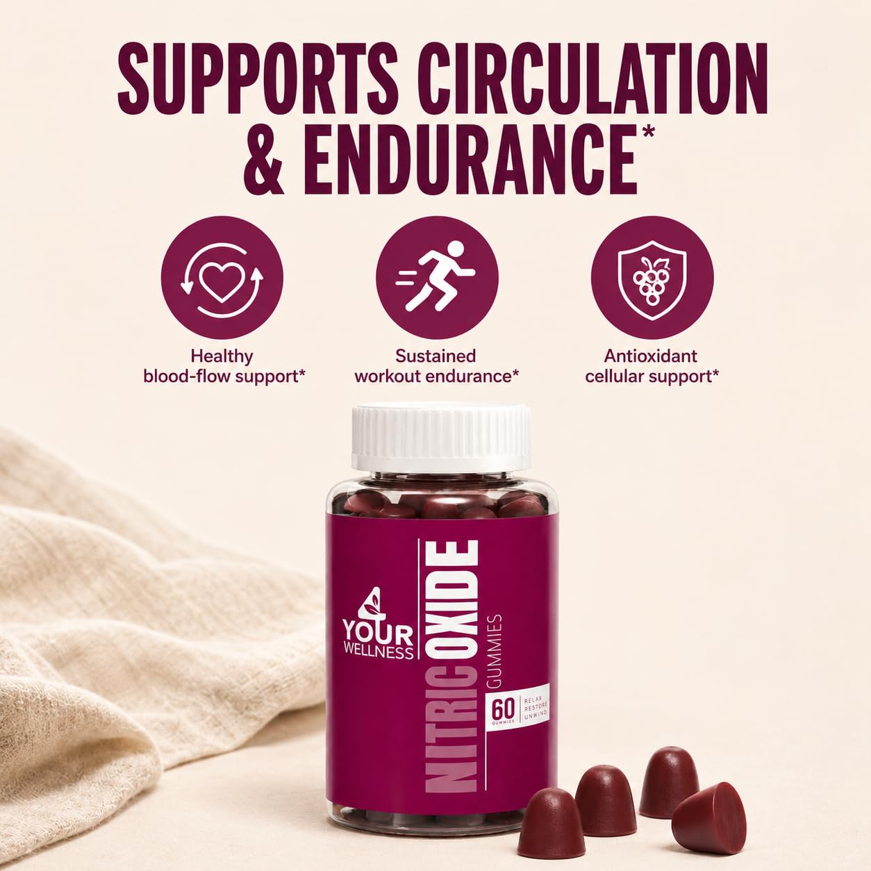4 Your Wellness Nitric Oxide Gummies 60 Count