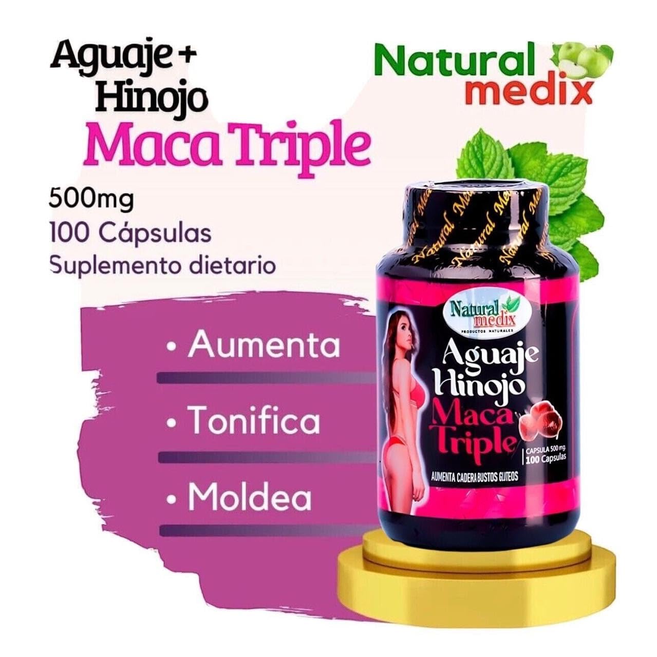 Natural medix Aguaje Hinojo Maca Triple (Maca Root Supplement) Premium 100 Capsules