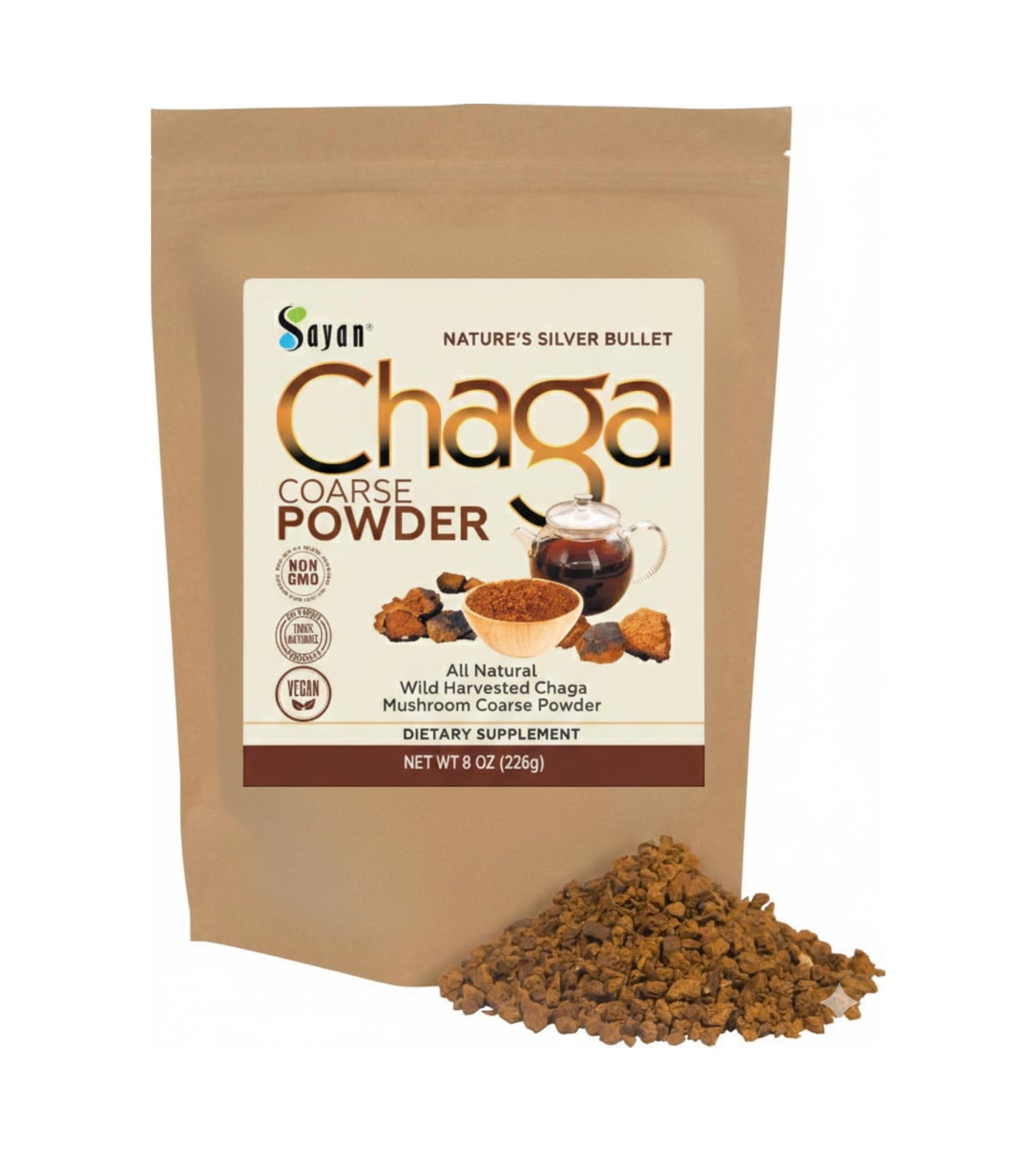 Sayan Siberian Pure Raw Coarse Chaga Powder 8 oz