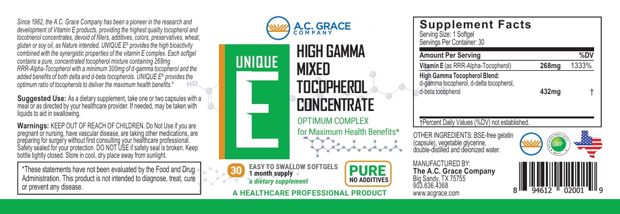 UNIQUE E Mixed Tocopherols Concentrate Softgels 30 Count