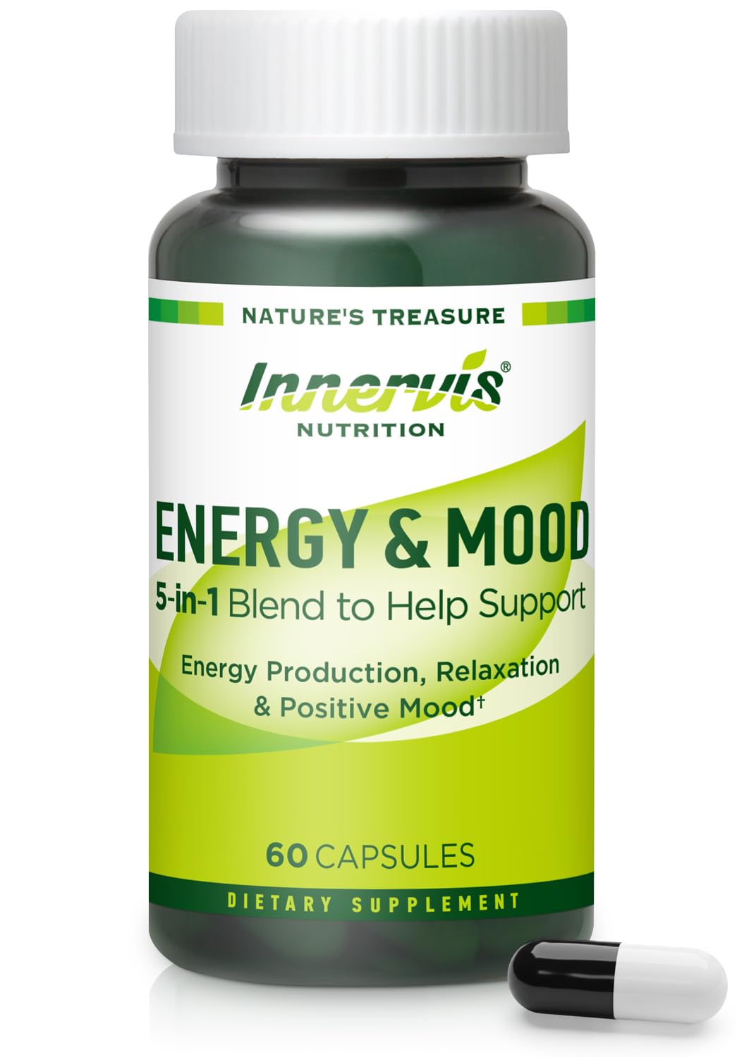 INNERVISNUTRITION Caffeine Free Natural Energy Boost with Ashwagandha, Maca & Magnesium Capsules, 60 Count