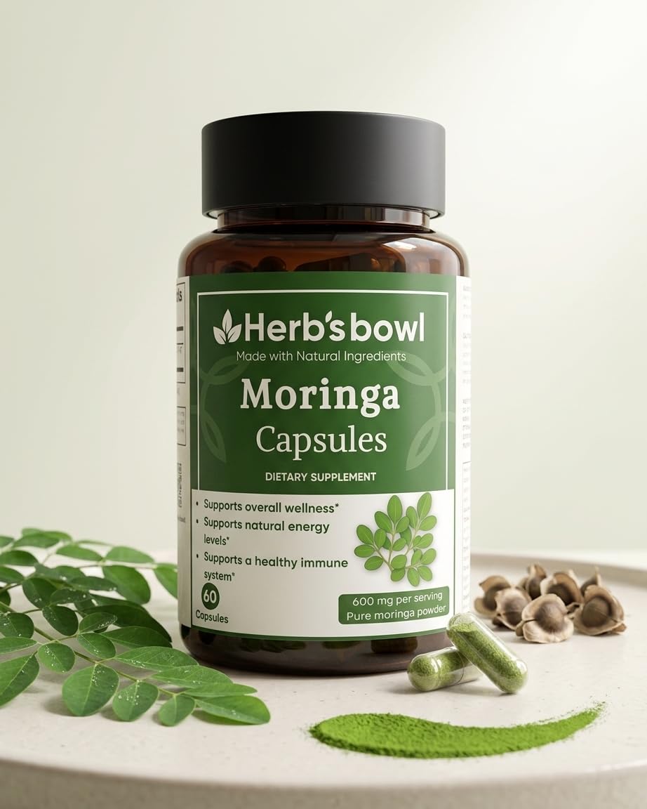 Herb'sbowl Moringa Capsules, 600mg per Serving, 60 Capsules