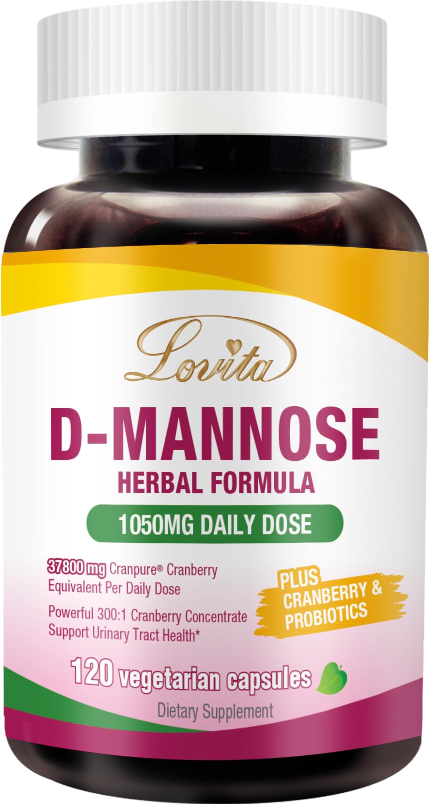 LOVITA Women's Care Supplement with D-Mannose, Cranberry & Probiotics, 120 Capsules