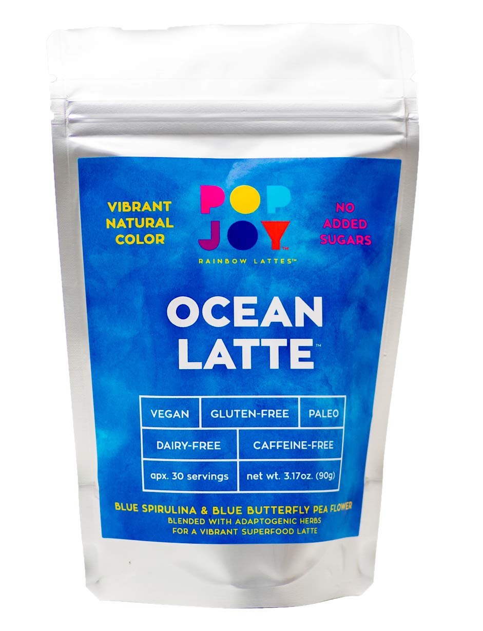 POP JOY Blue Spirulina & Butterfly Pea Ocean Latte Mix with Ayurvedic Herbs Powder 1 oz