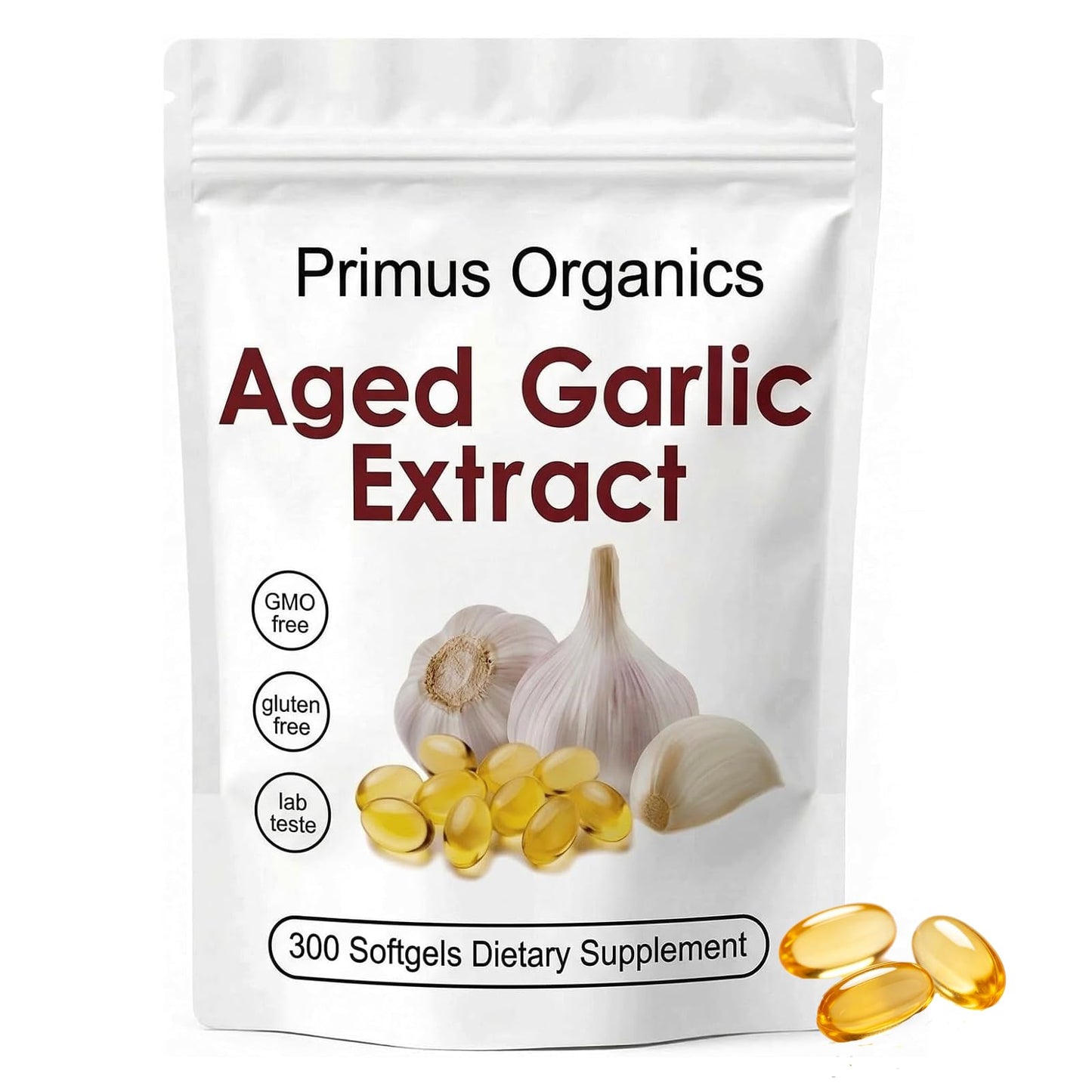 Primus Organics Aged Garlic Extract Softgels, 300 Softgels