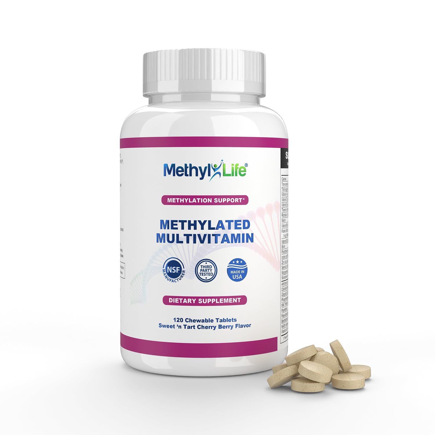 Methyl-Life Methylated Multivitamin – Chewable Multi with Active Folate (Cerebrofolate®) & B12 – High Absorption, Vegan, Non-GMO, Gluten-Free, 120 Tablets