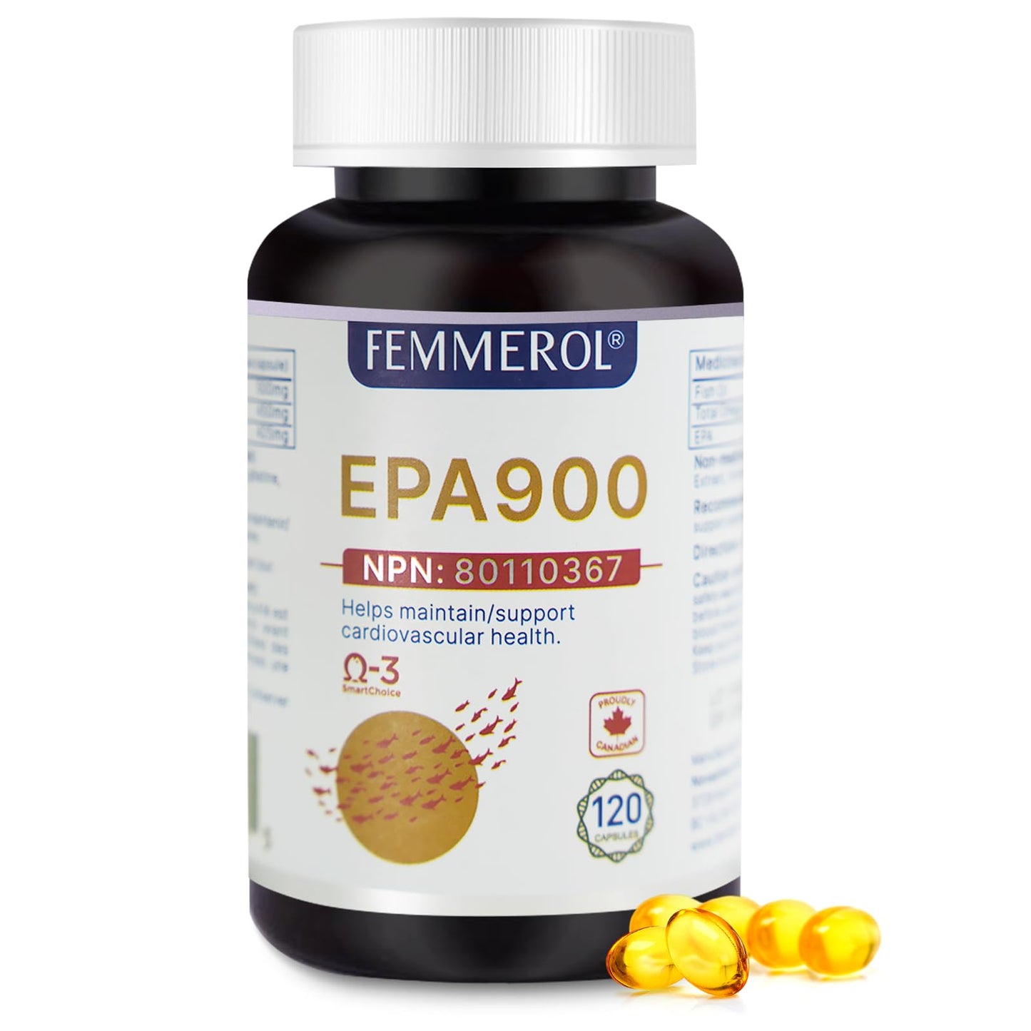 FEMMEROL Canada Pure EPA 900 Omega-3 Fish Oils Capsules 120 Count