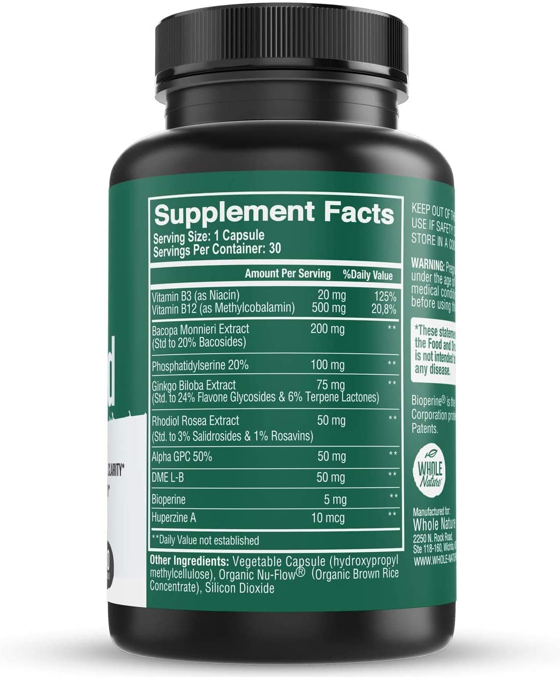 Whole Nature Brain Booster Nootropics - Brain Shield Capsule 30 Count