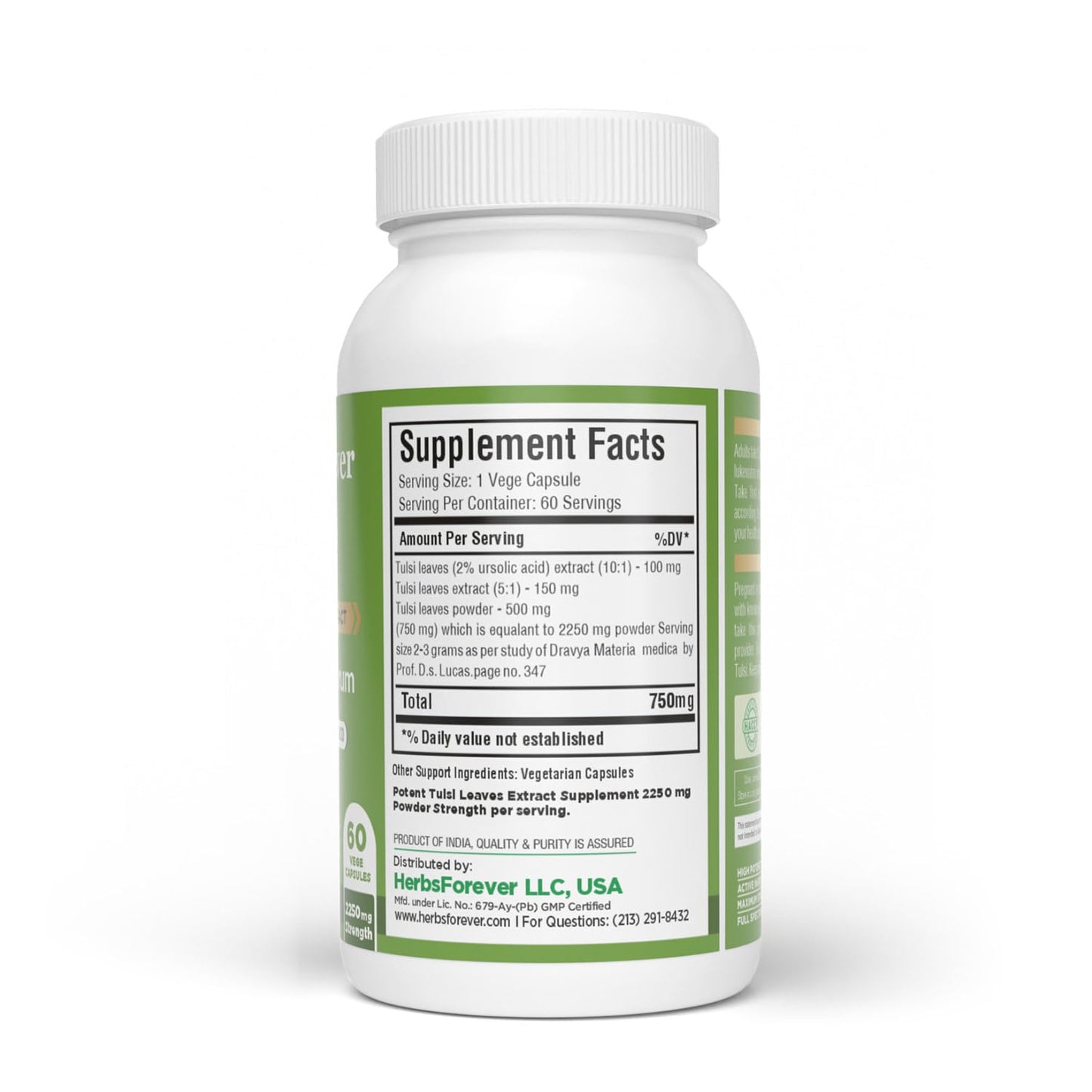 Herbsforever Tulsi Extract Capsules 60 Count