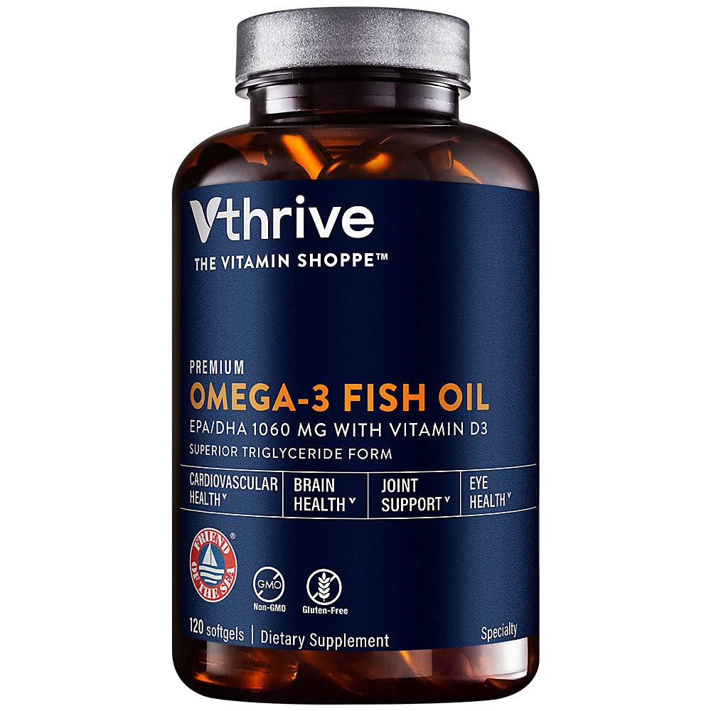Vthrive Premium Omega-3 Fish Oil with Vitamin D3 Softgel, 120 Softgels