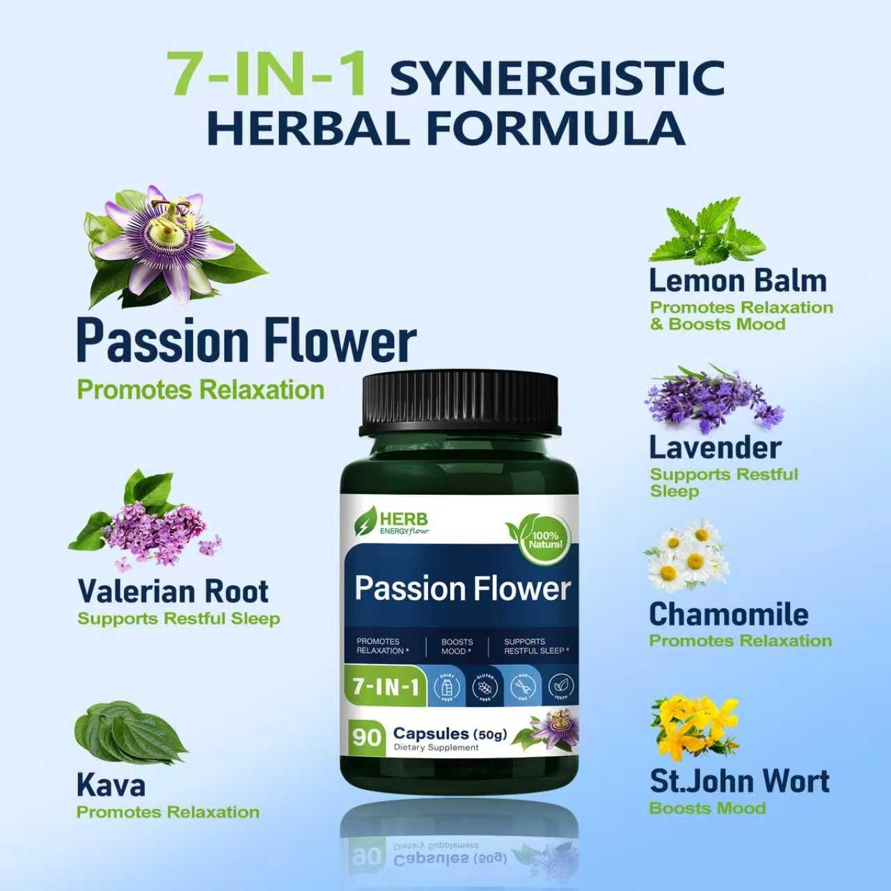 HERBENERGYflow Passion Flower Extract Capsules, 90 Count