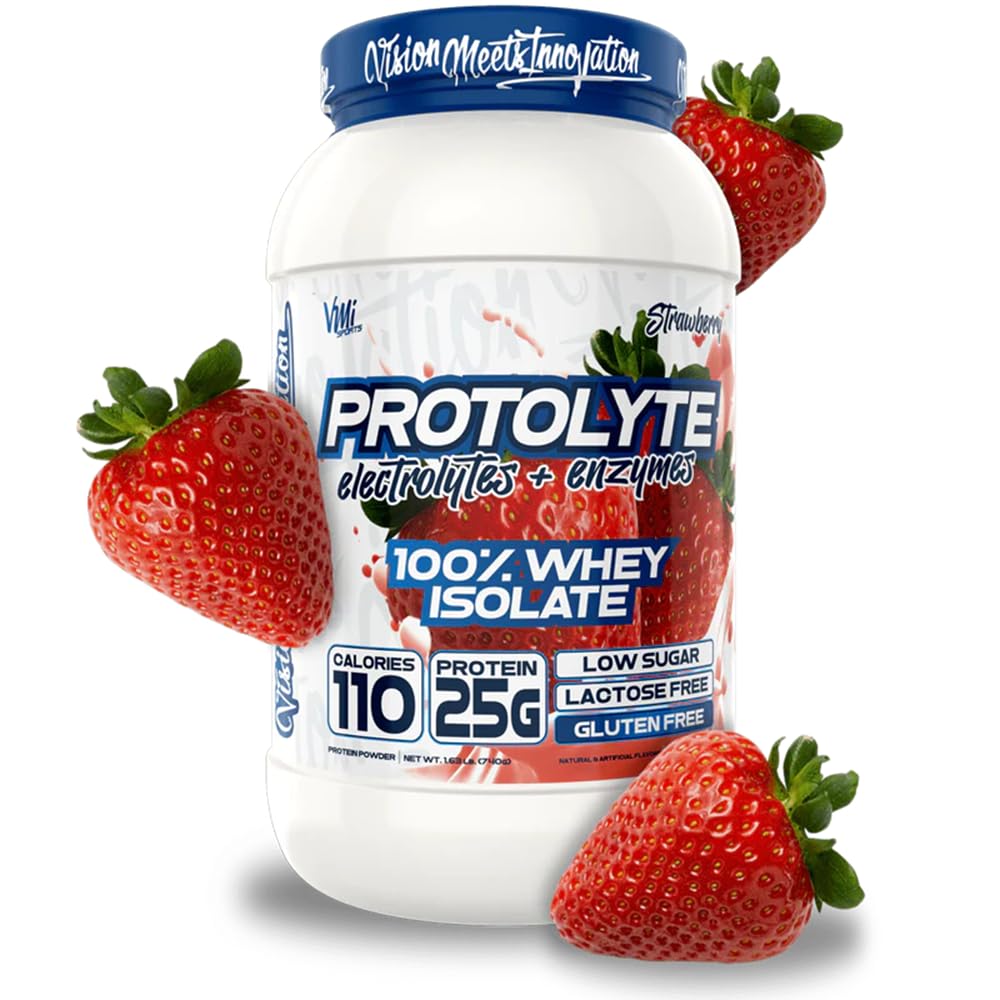VMI Sports ProtoLyte Whey Isolate Protein Powder Strawberry 25.6 oz Non-GMO Digestive Enzymes Low Calorie