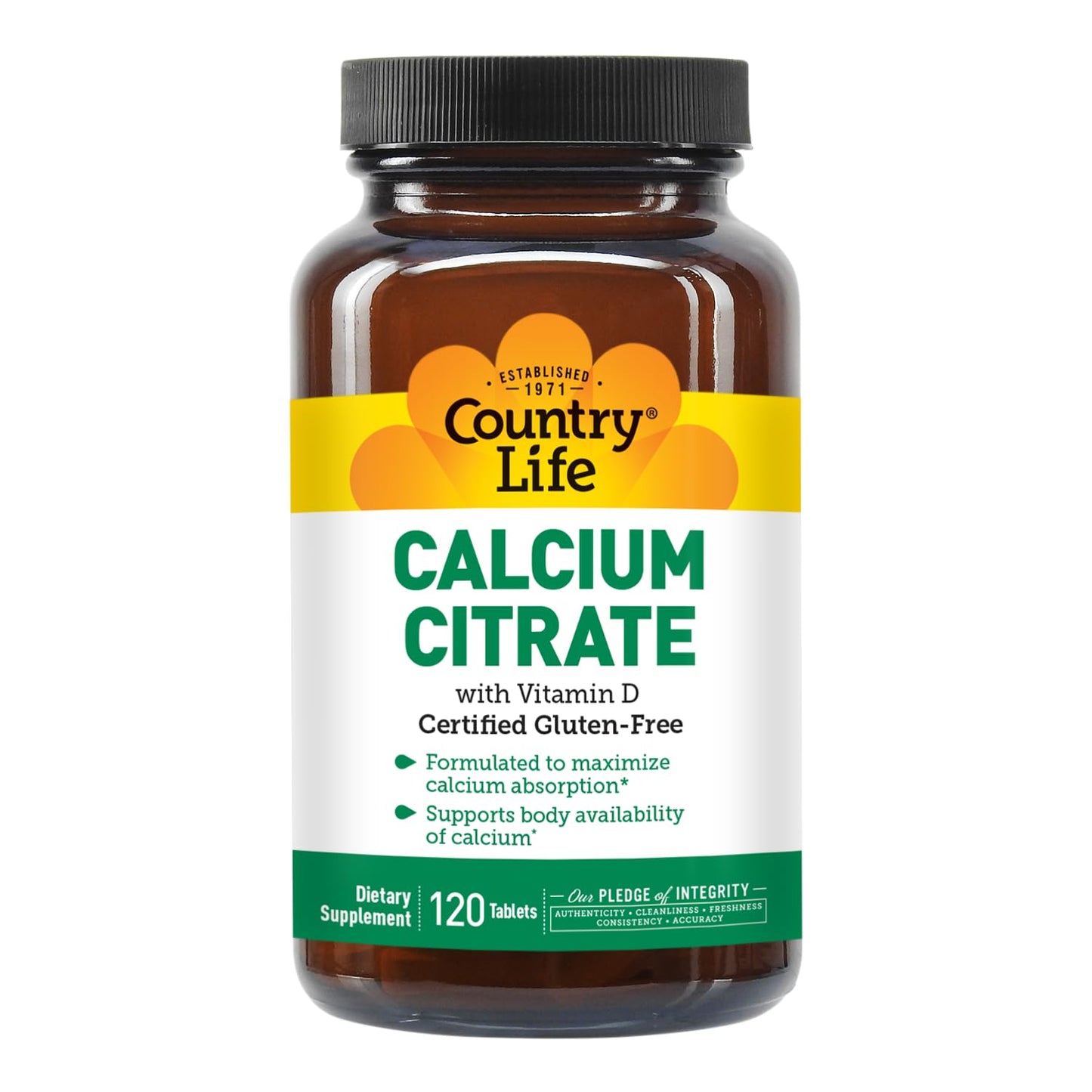 Country Life Calcium Citrate with Vitamin D 500mg, 120 Tablets