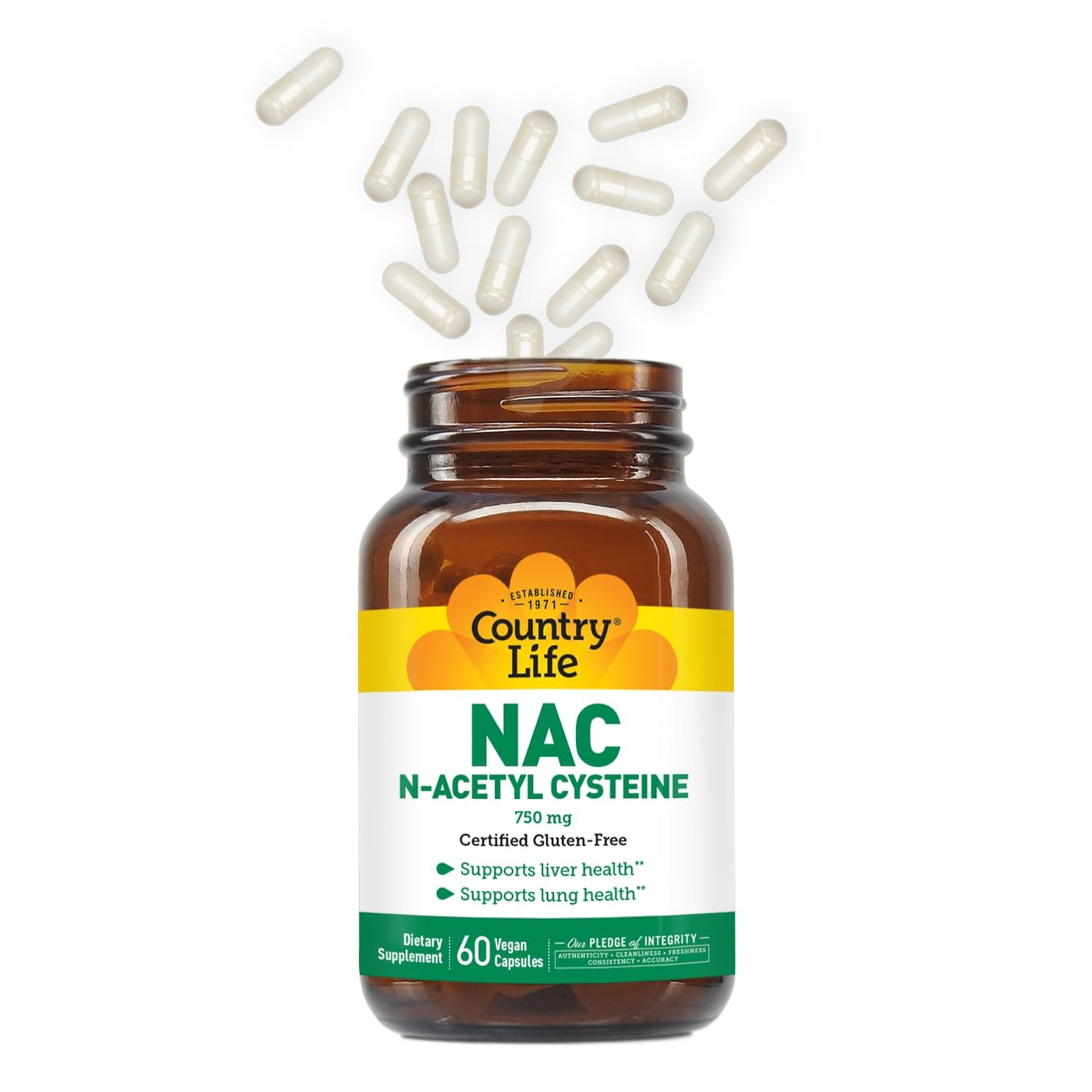 Country Life N-Acetyl Cysteine (NAC) 750 mg Capsule, 60 Count
