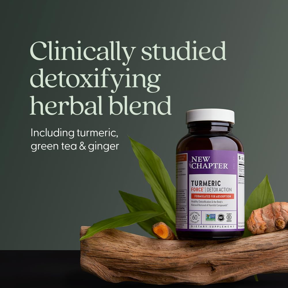 New Chapter Turmeric Supplement + Daily Detox Turmeric Force Detox Action with Green Tea + Ginger + No Black Pepper Needed + Non-GMO Ingredients Vegetarian Capsule, 60 Capsules