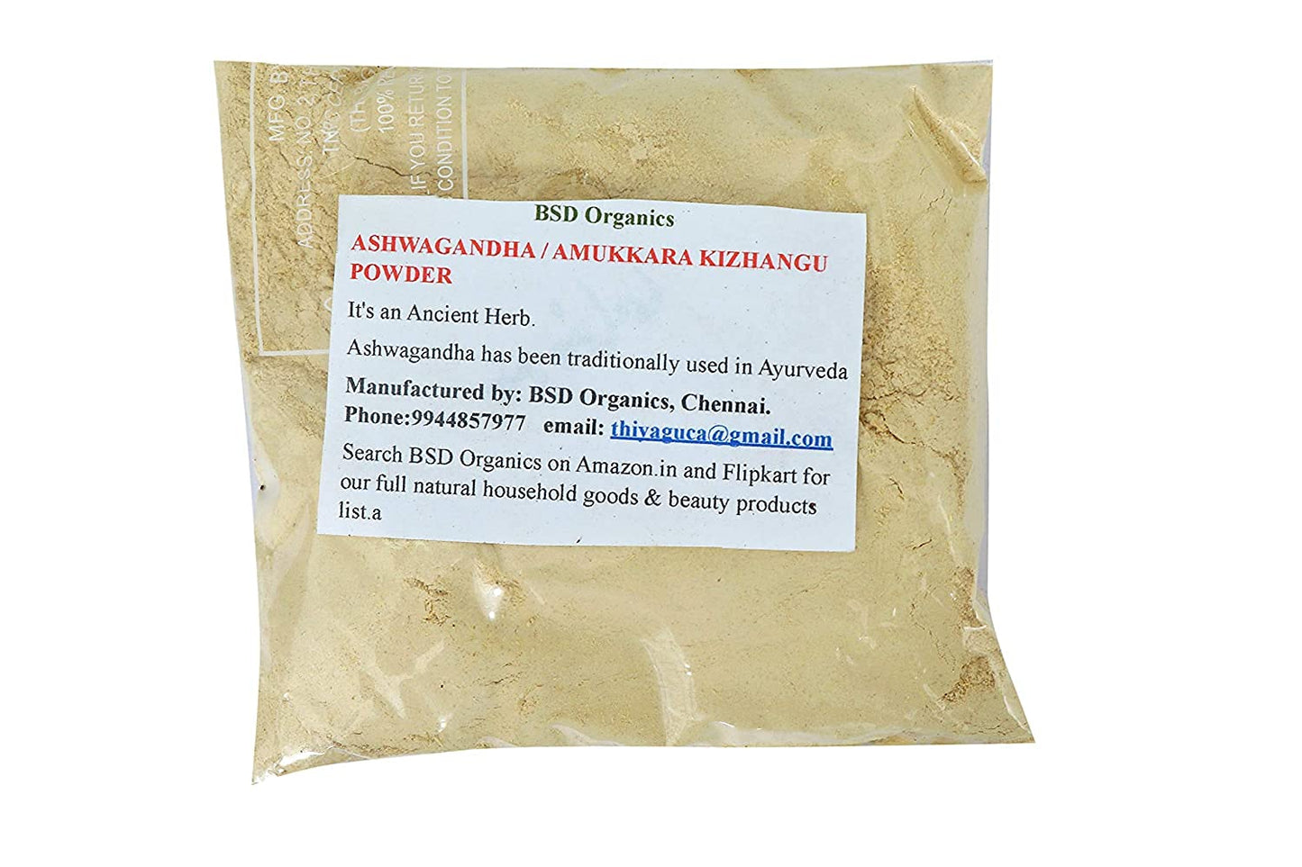 BSD Organics Ashwagandha/Amukkara Kizhangu Powder, 3.53 Ounce