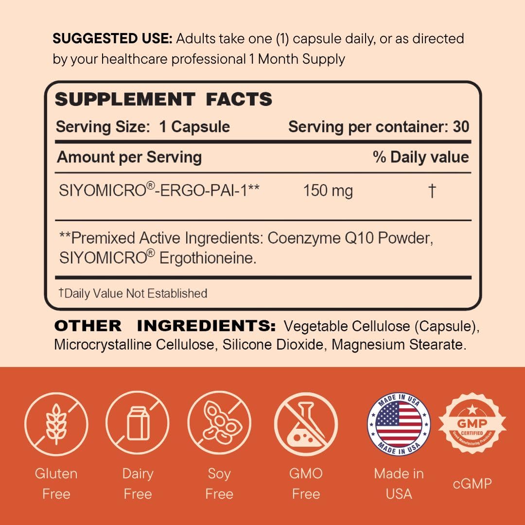 Nature4U CoQ10 150mg with L-Ergothioneine Capsule, 1 Count