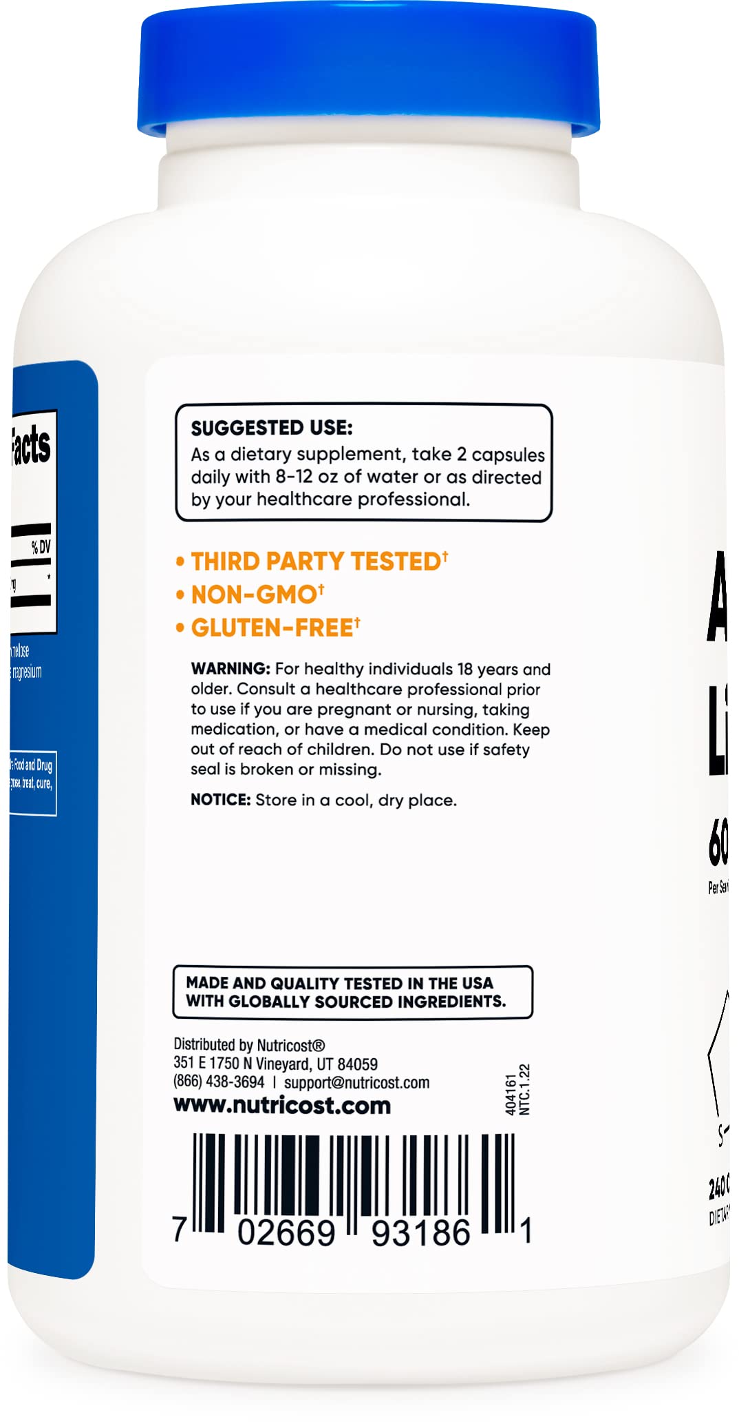 Nutricost Alpha Lipoic Acid 600mg Capsules, 480 Count