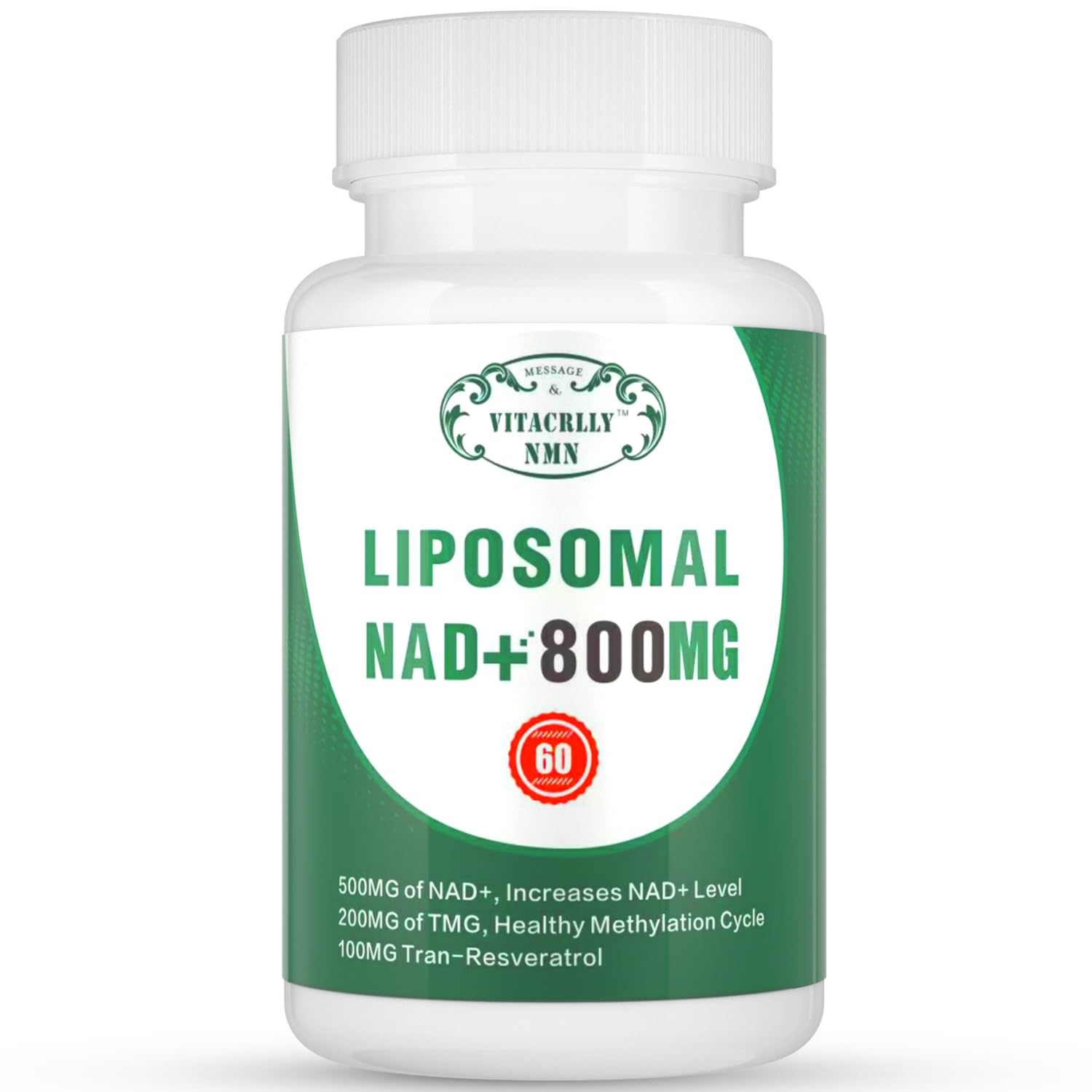 VITACRLLYNMN NAD+ Supplement Liposomal NAD+ Plus 800MG Nicotinamide Riboside Alternative for Cell Energy, Healthy Aging and Muscle Repair, 60 Capsules